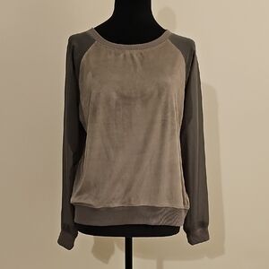 Neiman Marcus Dressy Grey Raglan Top With Long Sheer Sleeves